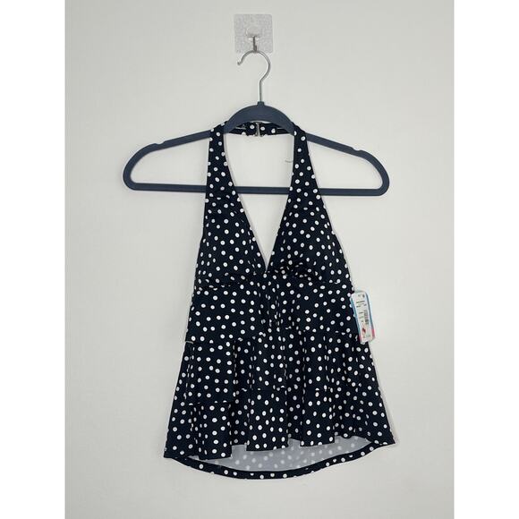 SWIM SOLUTION Women’s Polka Dots Tiered Halter Tankini Swim Top Black/White 8 - Picture 1 of 4